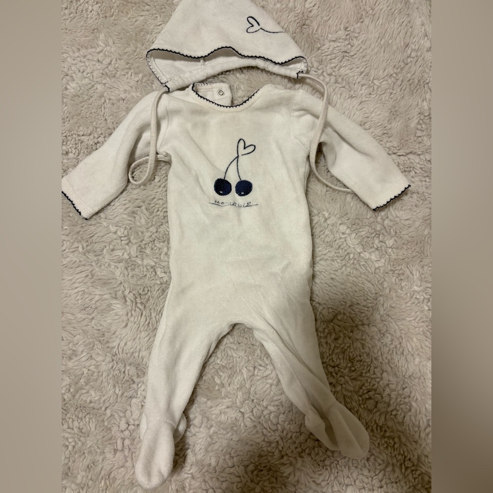 White Baby Onesie with Hat made in France
